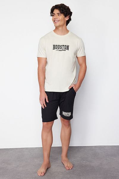 Trendyol Collection Sada pyžama Regular Fit béžové s potiskem - TMNSS24PT00012