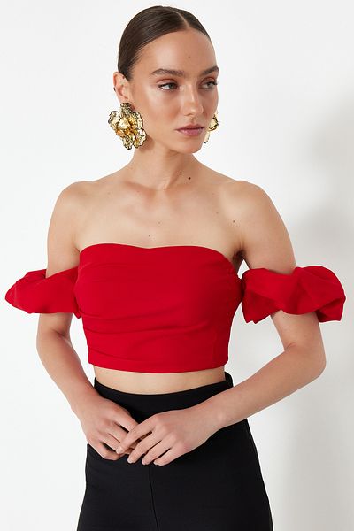 Trendyol Collection Red Crop Woven Bustier TPRSS24BS00020