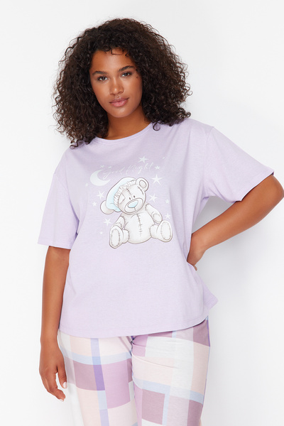 Trendyol Curve Lilac Knitted Pajama Set - Checkered Design TBBAW24AI00020