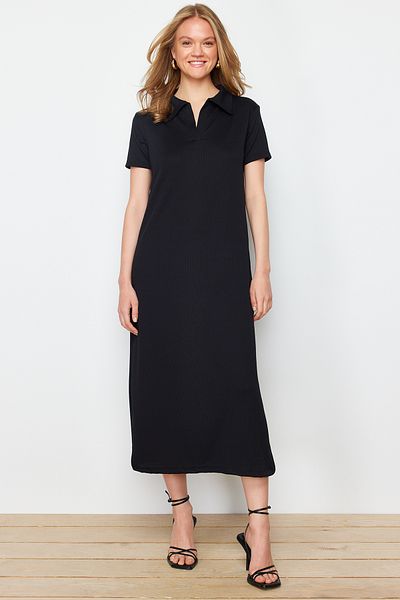 Trendyol Collection Μαύρο Μίντι Πόλο Φόρεμα Stretch Cut - TWOSS24EL01012