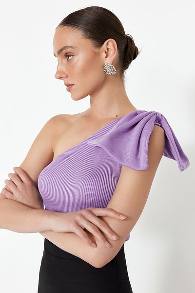 Trendyol Collection Μπλούζα λιλά πλεκτό με μονό μανίκι και λεπτομέρεια φιόγκου - TPRSS22BZ0166