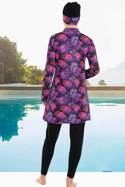 MEBA Μαύρο Lycra Full Covered Hijab μαγιό Plum Leaf -26