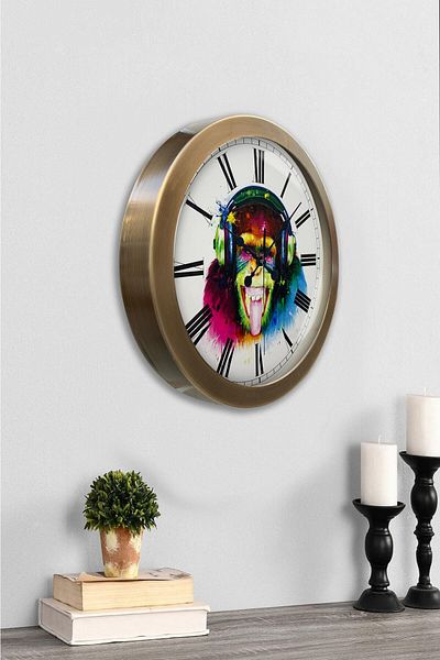 Kasva Concept Gift 36 cm Antique Metal Monkey Wall Clock