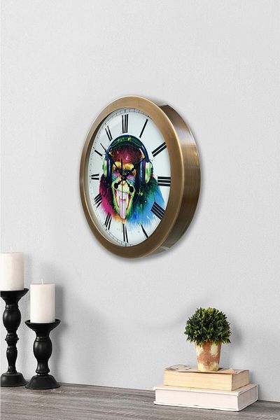 Kasva Concept Gift 36 cm Antique Metal Monkey Wall Clock