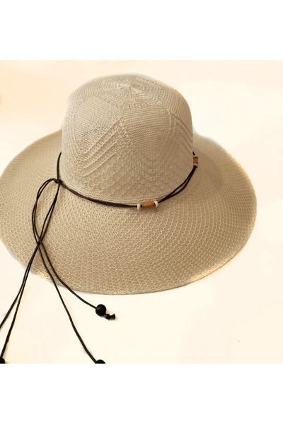 Betülce Pălărie de paie - protecție solară, frânghie cu margele, pălărie cool