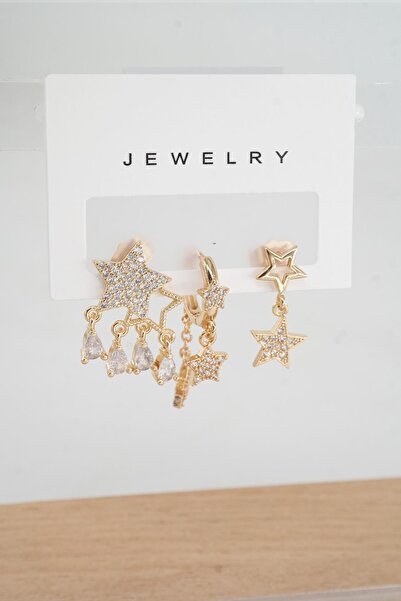 By Zeyna Aksesuar مجموعة أقراط نسائية مضادة للحساسية من سلسلة Vip مكونة من 3 ...