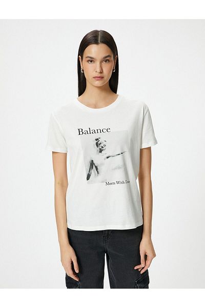 Koton Tricou imprimat cu decolteu cu mânecă scurtă din bumbac 4SAK50394EK