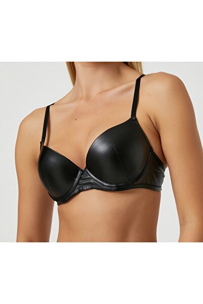 DİESSA Balenli Dolgulu Sütyen Suni Deri Görünümlü( hafif destekli soft  cup )