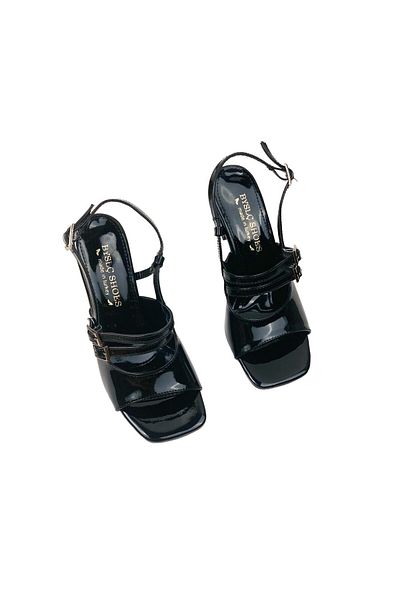 bescobel Woman's Panka Black Patent Leather Thin Heel Shoe Sandal 8 CM