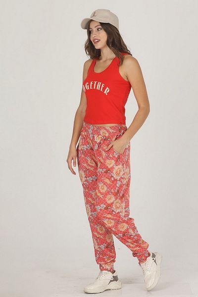 quilling Lady 10012 - Red Floral Patterned Shalwar Pajama Set