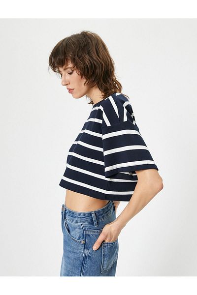 Koton Tricou crop din bumbac cu decolteu rotund - mânecă scurtă 4SAK50330EK