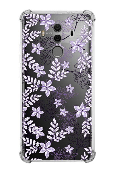 PrintiFy جراب سيليكون شفاف بتصميم زهور أرجواني متوافق مع هاتف Huawei Mate 10 ...