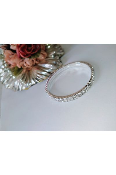 MİRAKSESUAR Silver Colored - 2 Rows Waterway Elastic Steel Bracelet