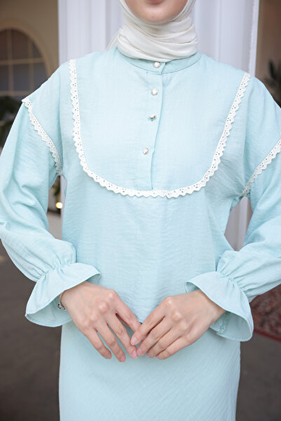 benguen 2078 Model Mint Green Double Set - Knitted Detailed Collar