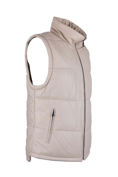 Tamer Tanca Men's Genuine Leather Beige Vest Leather Coat