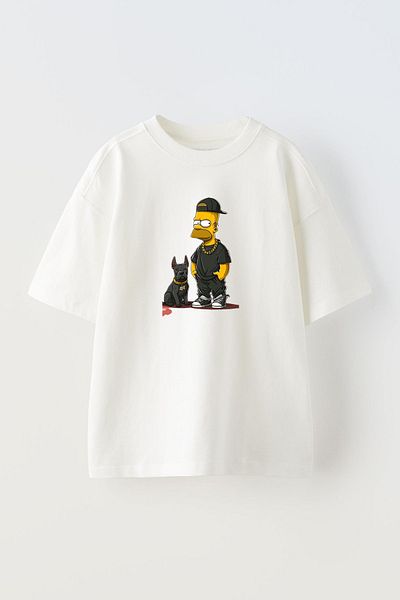 NMG TEKSTİL Λευκό Unisex Oversize Βαμβακερό T-shirt - Μπουλντόγκ με στάμπα μαύρο
