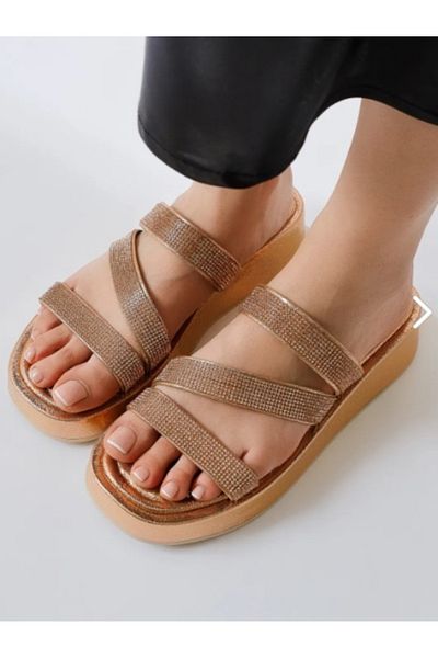 hagpay Stylish Women's Slippers with Stone Detail - Three-Stripes