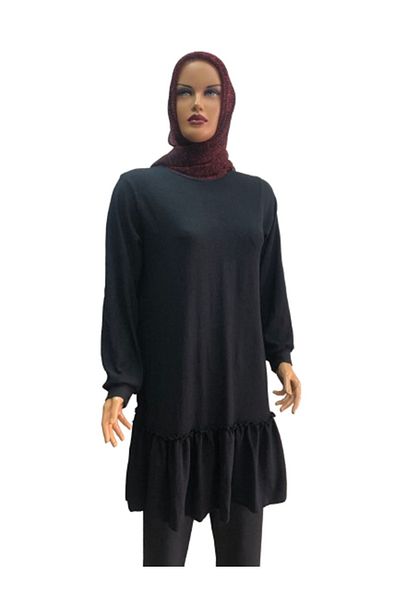 eflin Women's Hijab Clothing Tunic Black Ruffled