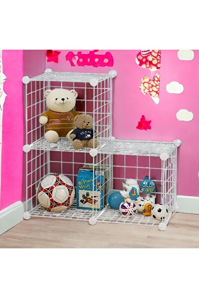 decorelax 3 Bölmeli Tel Küp Çok Amaçlı Organizer Raf Beyaz 33cm Mutfak, Oyuncak, Kiler, Depolama Rafı