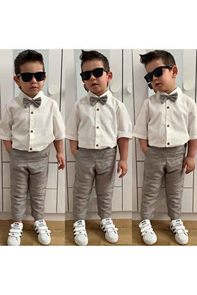 Moon Gray Striped Trousers Shirt Set