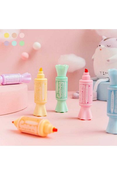 Meyra Accessories 1 pack of 6 candy-like double-sided phosphophy pens colorful preschool cute gift