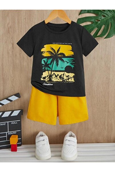 MORNİNG KİDS Dečački set majica i šortsa Sunshine Štampano crne boje
