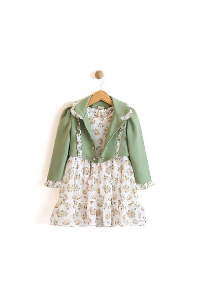 DIDuStore Flower Print Girls Dress and Matching Coat