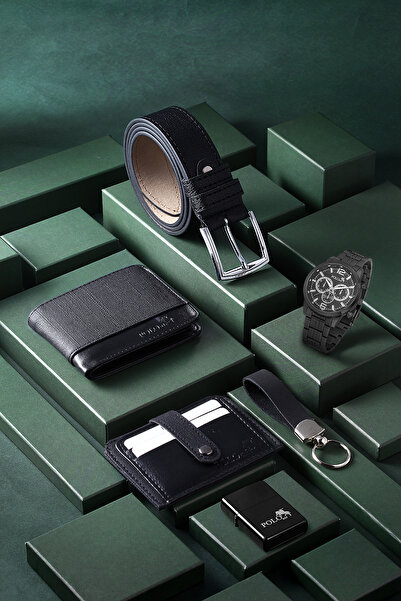 Polo Air Erkek Kol Saati Cüzdan Kemer Kartlık Çakmak Anahtarlık Kombin Siyah ...