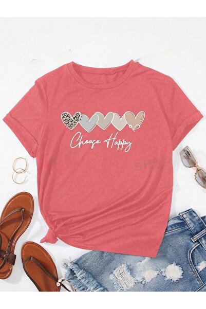 over head oh Ženska roza Choose Happy Štampano Oversize T-shirt