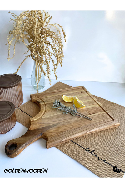 GOLDENWOODEN Πιάτο παρουσίασης από φυσικό ξύλο - Καρυδιά (Μήκος 45 εκ.)