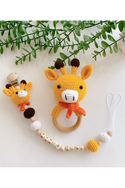 ayta kids clothing toys sevimli zürafa çıngırak ve emzik zinciri seti