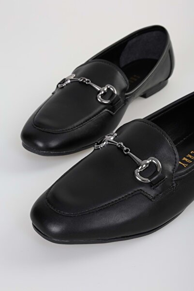 Shoeberry Tiana Women's Black Loafer - Leather Buckle Casual Shoes