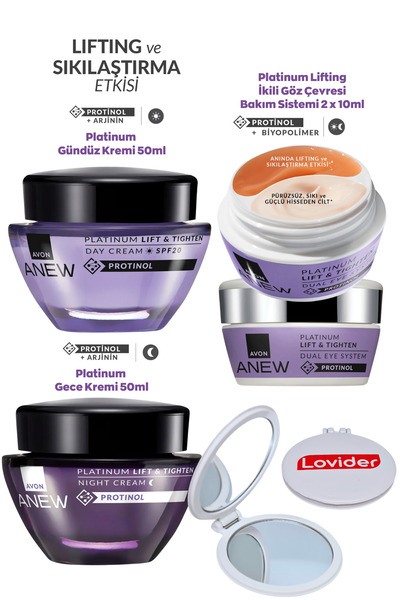 AVON Anew Platinum Set; Gündüz + Gece Kremi 55+ Yaş + İkili Göz Çevresi Bakım...
