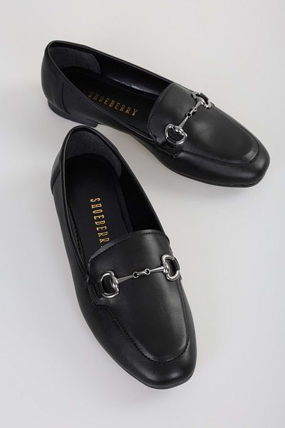 Shoeberry Tiana Women's Black Loafer - Leather Buckle Casual Shoes