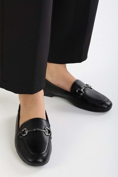 Shoeberry Tiana Women's Black Loafer - Leather Buckle Casual Shoes