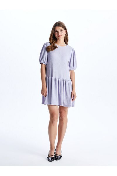 LC Waikiki Gerades, kurzärmliges Damenkleid mit Rundhalsausschnitt