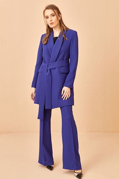 Nurs Purple Shawl Collar Belted Suit