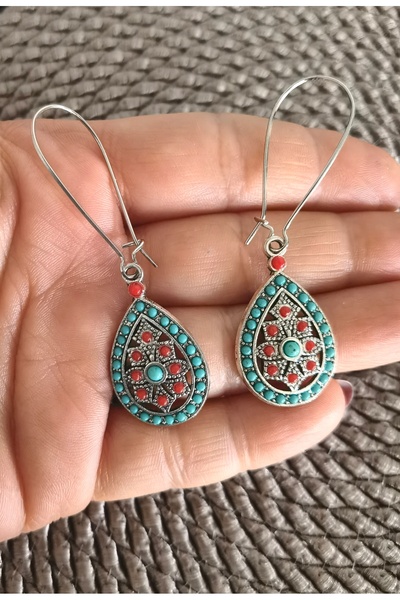 Bylin Takı Blue Patterned Vintage Earrings-1 Pair