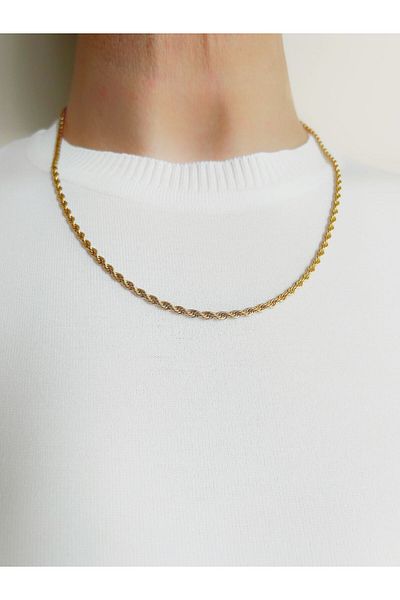 axexuar Gold Yellow 316L Steel Auger Women Men Necklace Stainless Tarnish