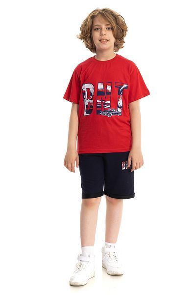 Beneti Boy's Red-Navy T-shirt and Shorts Set - 4-13 Years, Licensed, Pocketed and Folded Leg