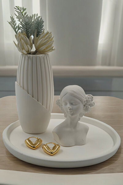 Kadın Çelik Küpe Gold Renk Sallantılı Kalp Model WKKP032