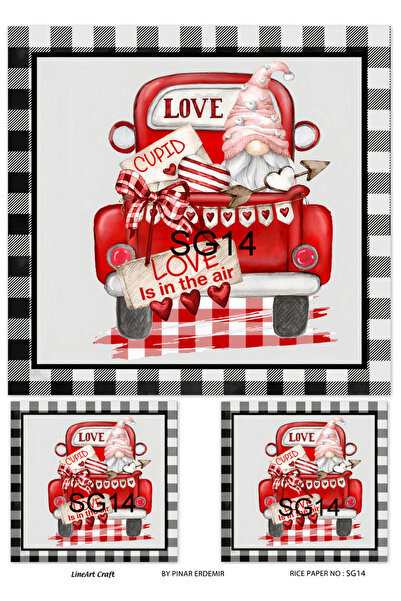 LİNEART Valentine's Series Sg14 - Love Cupid, Pickup Truck and Gnome Patterne...