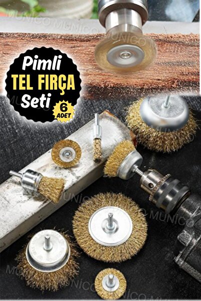 Munico Bakır Çelik Tel Fırça Parlatma Araba Tekerlekleri Tam kit Döner Alet M...