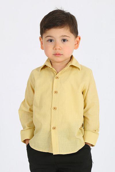 SAMSA Boy's Shirt Easy to Iron Long Sleeve Linen 100% Cotton
