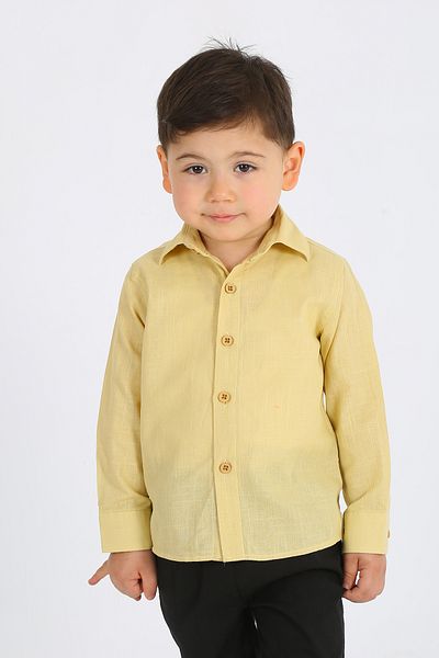 SAMSA Boy's Shirt Easy to Iron Long Sleeve Linen 100% Cotton
