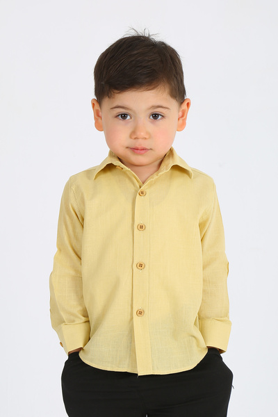 SAMSA Boy's Shirt Easy to Iron Long Sleeve Linen 100% Cotton