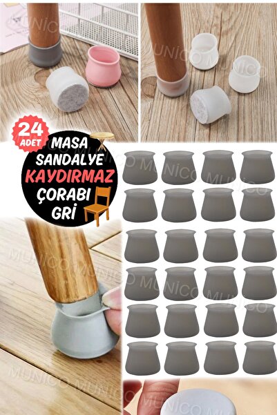 Munico 24 Adet Silikon Masa Sandalye Ayağı Kaydırmaz Çizdirmez Fonksiyon Yıka...