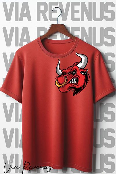 Vordevia Red Oversize Crew Neck Bull Printed T-Shirt