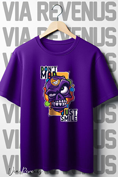 Vordevia Μωβ μπλουζάκι με στάμπα Just Smile, μεγάλου μεγέθους, φαρδύ λαιμόκοψη