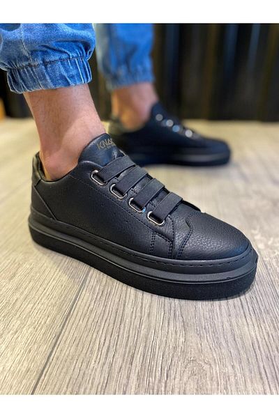 Paolo Zaccardi P521 - Talpă ortopedică înaltă groasă, pantofi pentru bărbați cu 3 benzi elastice - ST Black